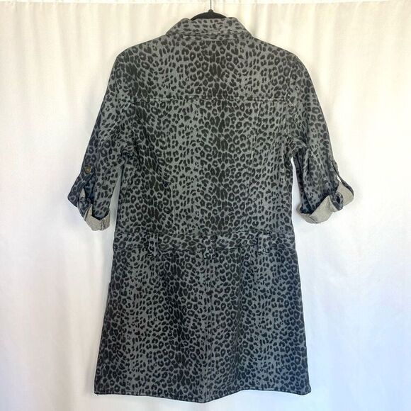 80s Vintage Denim Leopard Print Mini Dress Sz 10 Black & Grey Metal Rockerchic - Picture 11 of 13